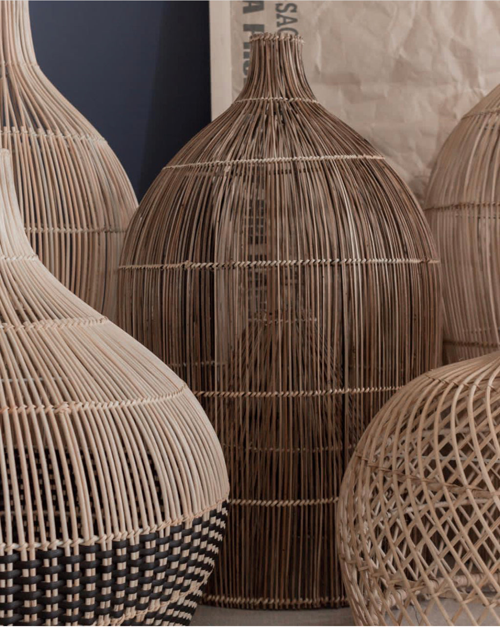 Handwoven rattan pendant lamps made in Bali