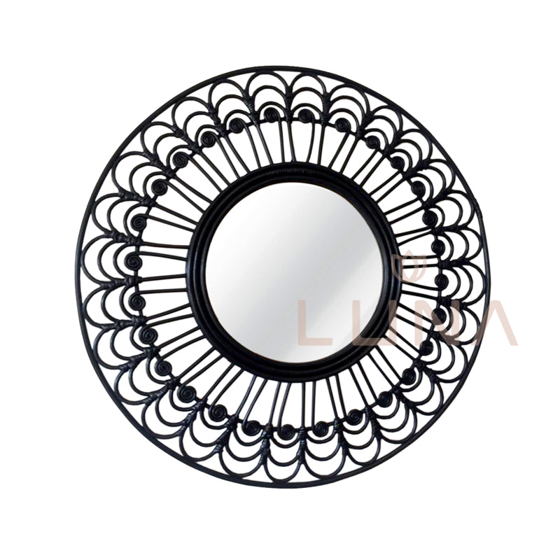 BLACK PEACOCK - Round Rattan Mirror