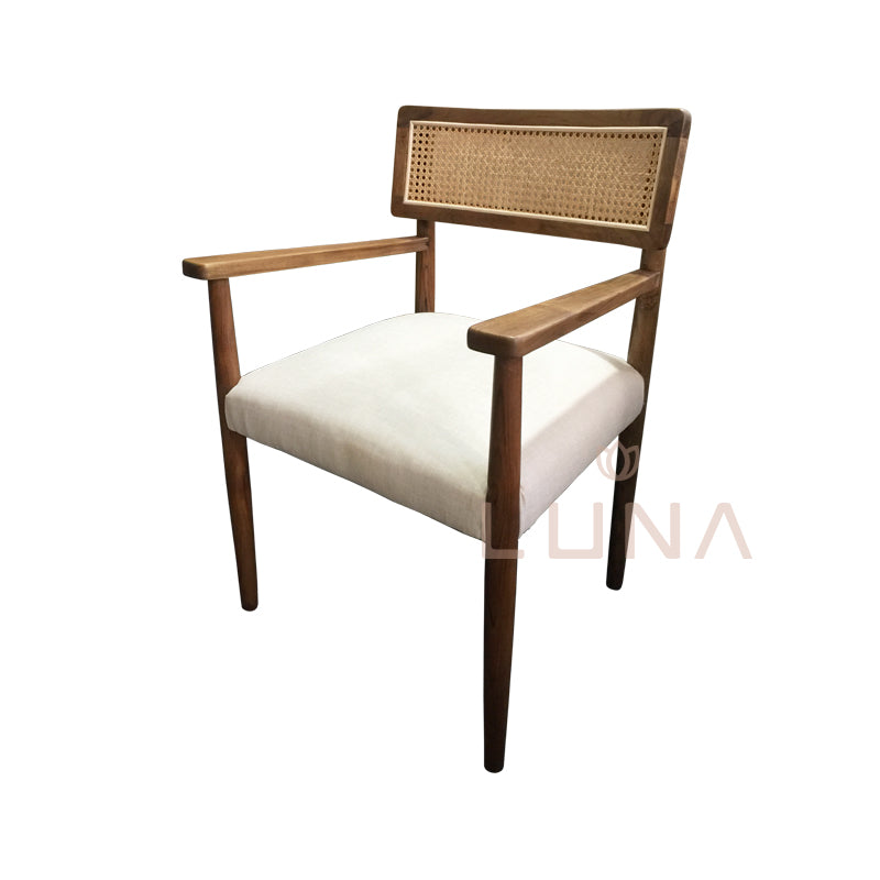 COSTARINA - Wood Arm Chair with Rattan Weaving