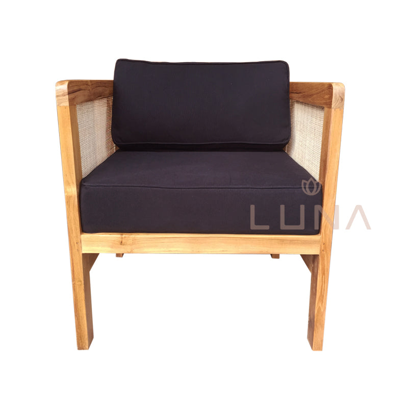 LIONEL - Wood Lounge Chair with Rattan Weaving