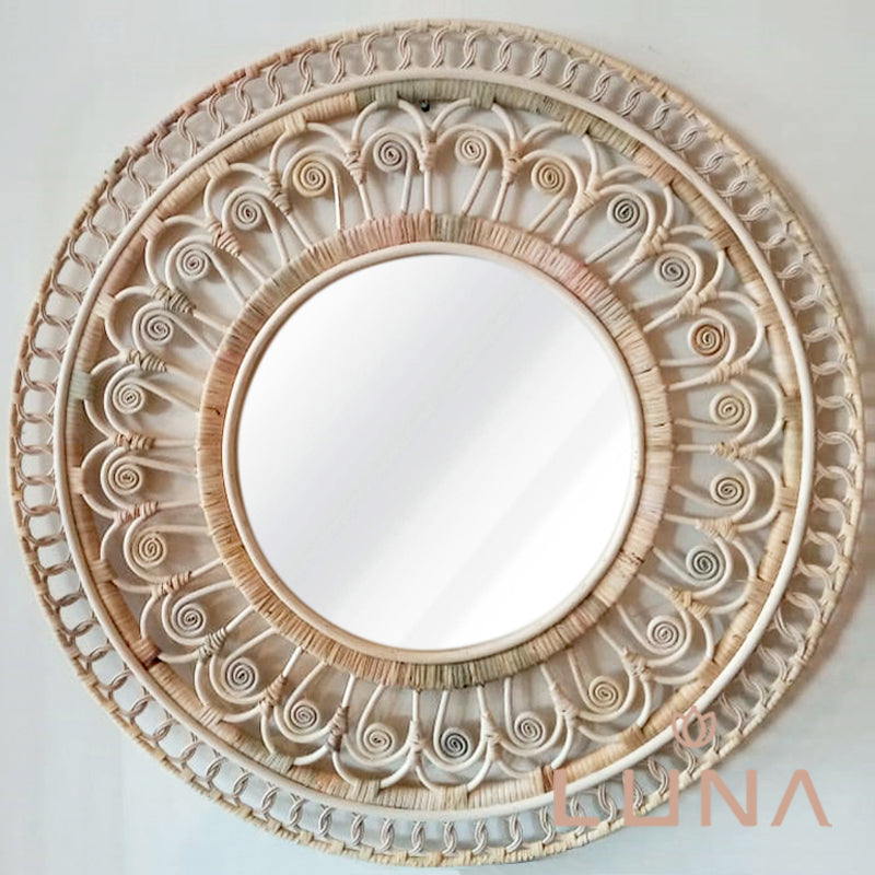 PEACOCK - Round Rattan Mirror