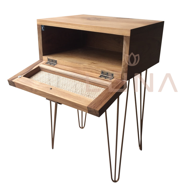 COPPERFIELD - Bedside Table - Teak Wood and steel foot