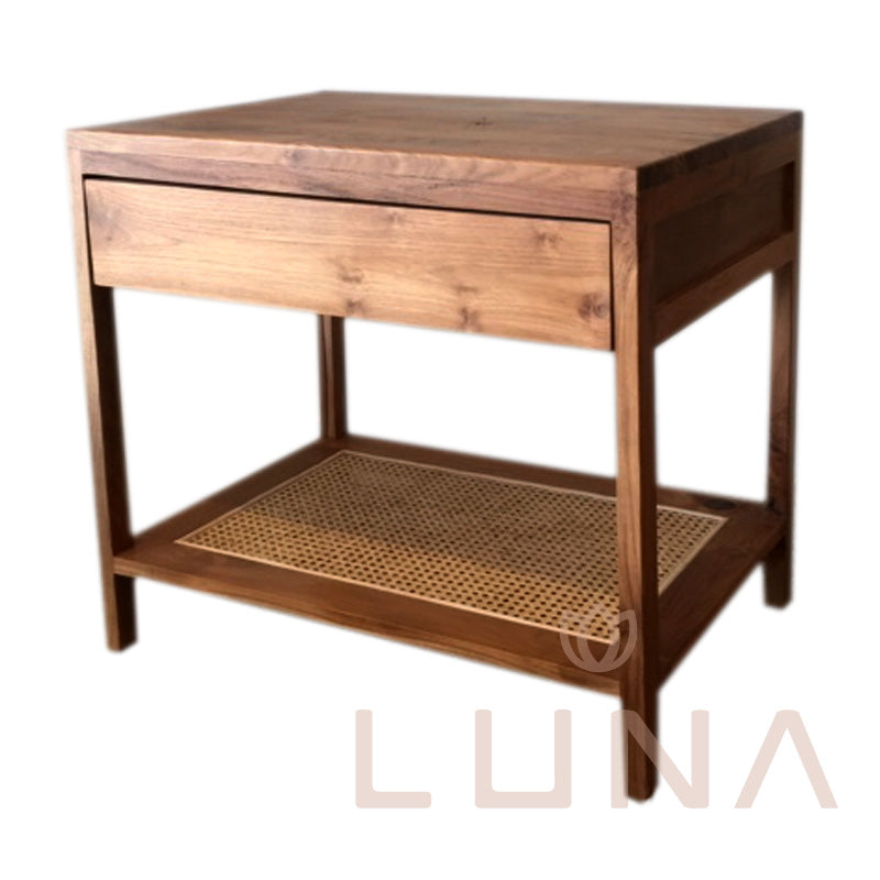 MILA - Bedside Table - Teak Wood and Weaving