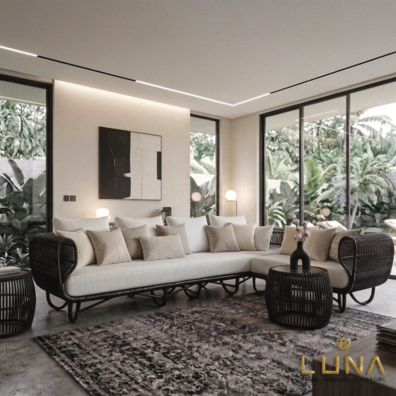 BLACK 007 (L-shape) - Rattan Sofa