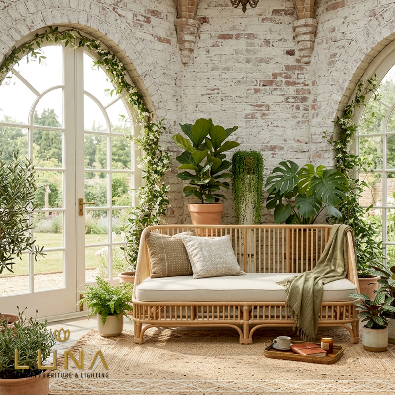 Birgitta Rattan Daybed, on a patio