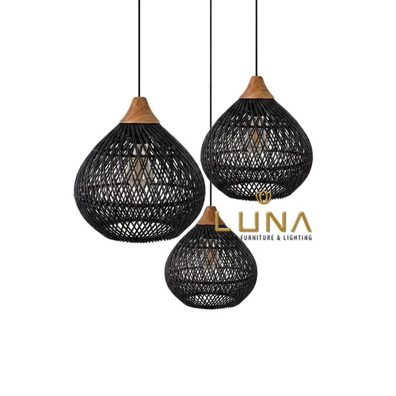 BLACK ONION - Rattan & Teak Wood Pendant Lights