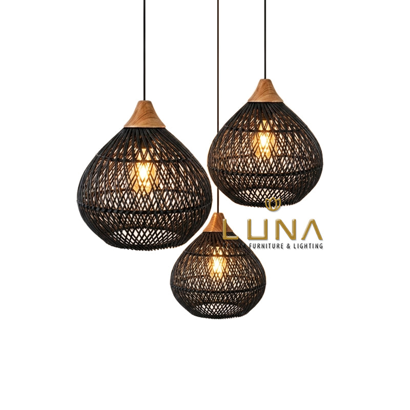BLACK ONION - Rattan & Teak Wood Pendant Lights