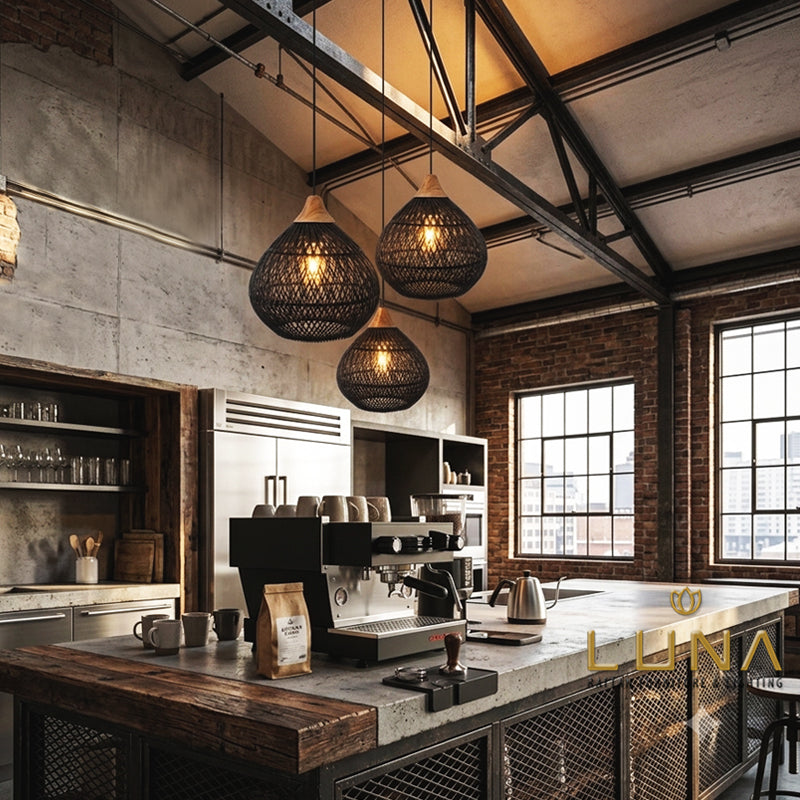 BLACK ONION - Rattan & Teak Wood Pendant Lights