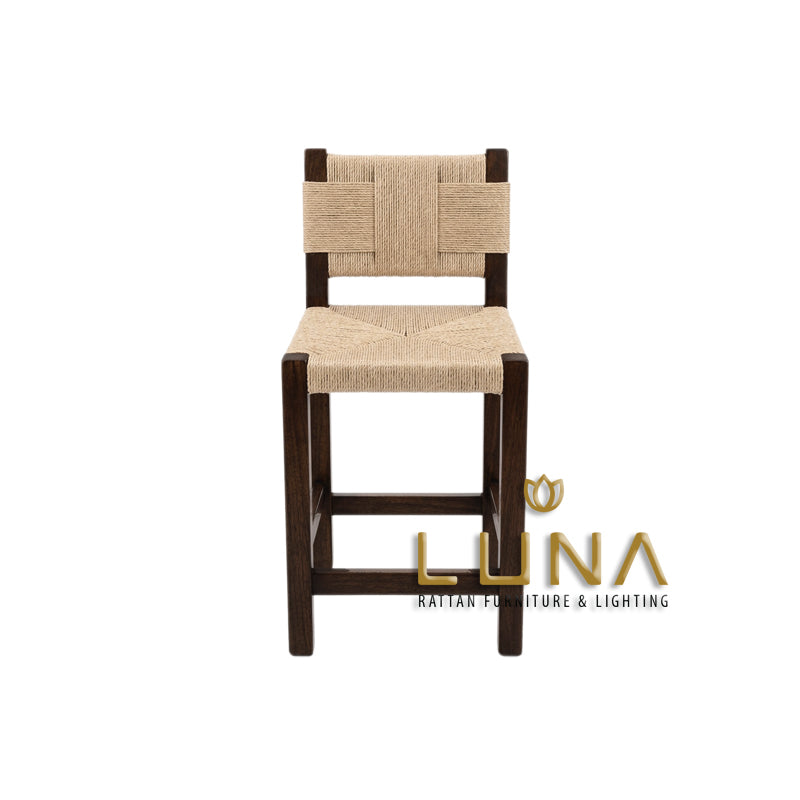 CLARA- Teak Wood Bar Stool with Loom Weaving