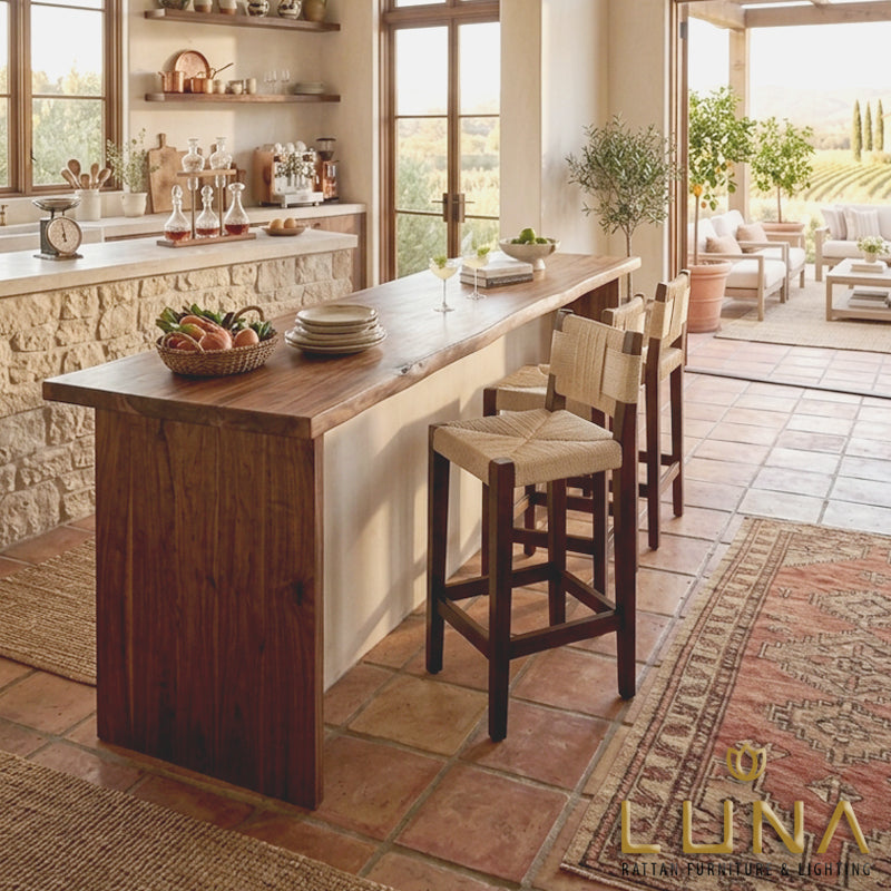 CLARA- Teak Wood Bar Stool with Loom Weaving