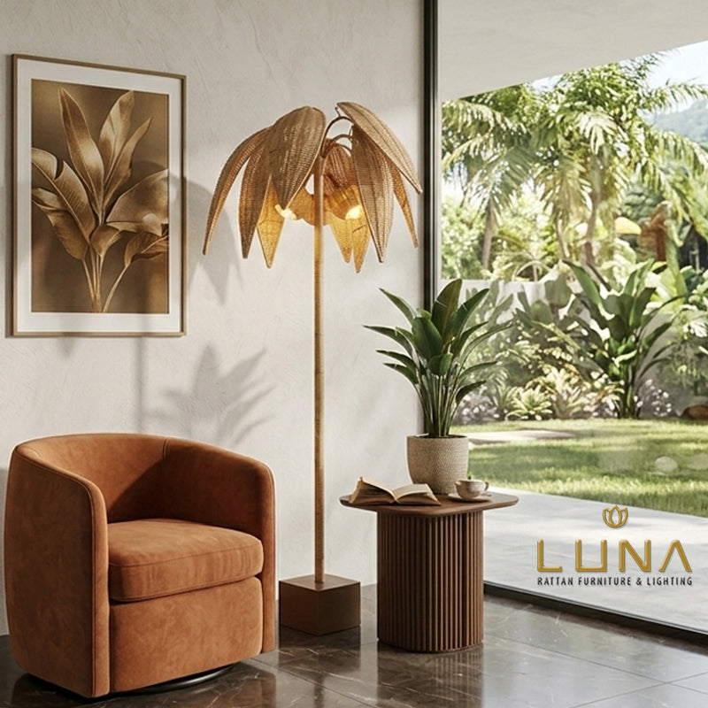 PALMERA - Rattan Fitrit & Steel Floor Lamp