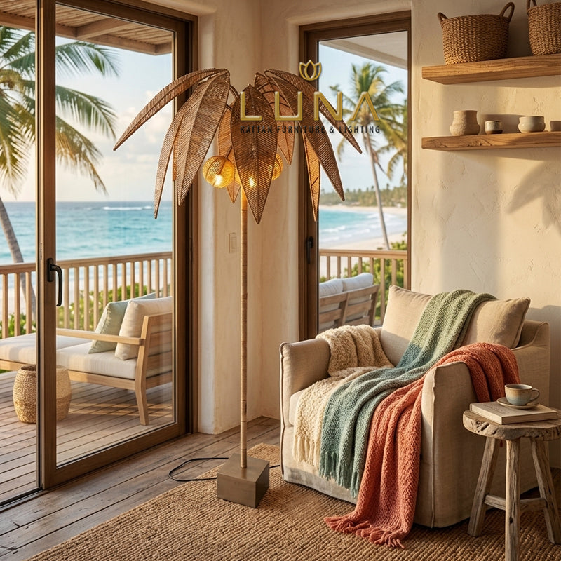 PALMERA - Rattan & Steel Floor Lamp