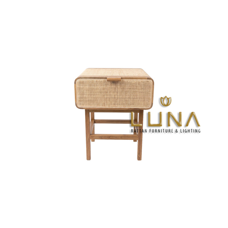 KUDA - Bedside Table - Teak Wood and Rattan Weaving