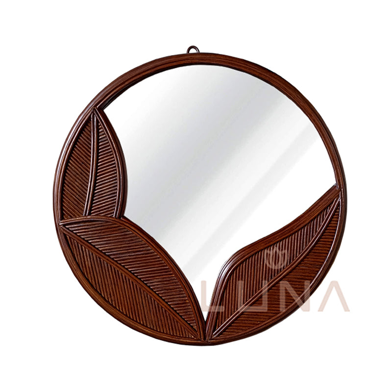 DAUN - Round Rattan Mirror - Finishing Dark Brown