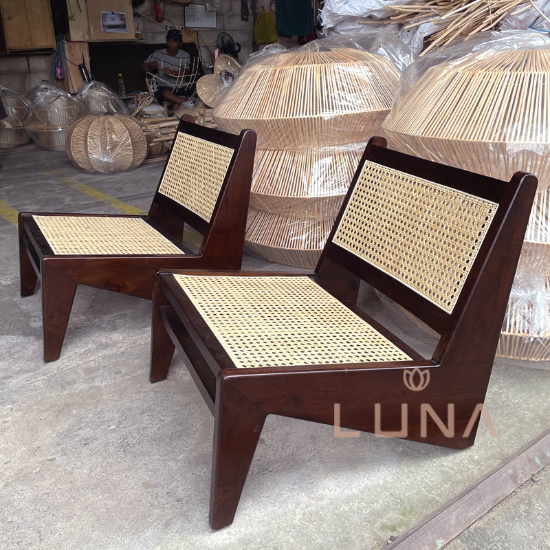 JANNE - Wood Chair with Rattan Weaving
