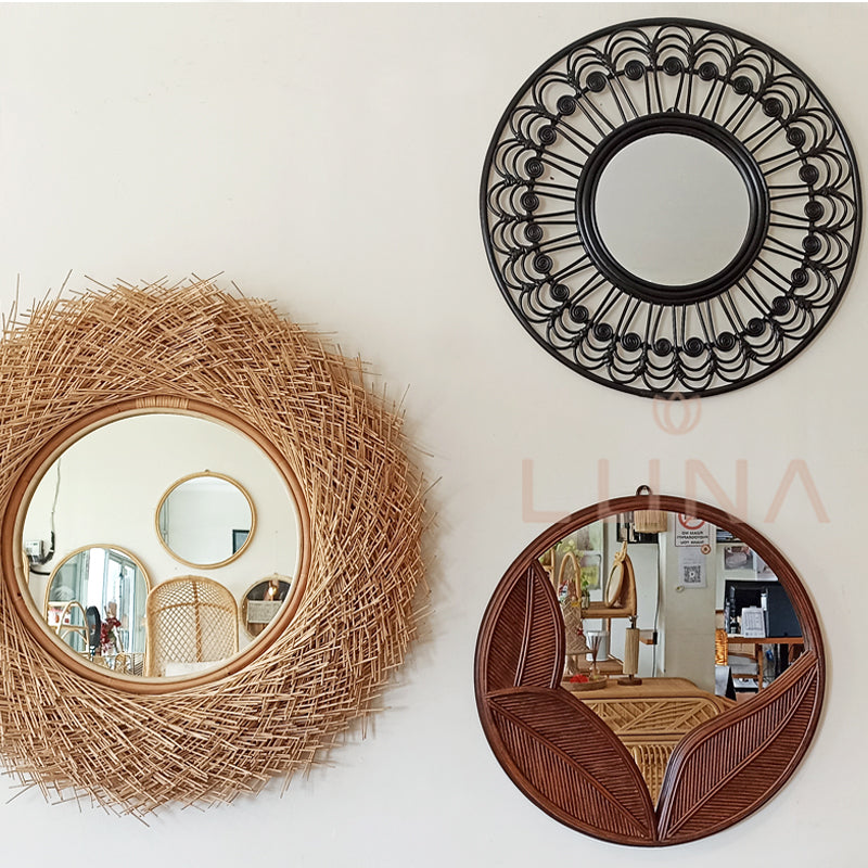 DAUN - Round Rattan Mirror - Finishing Dark Brown