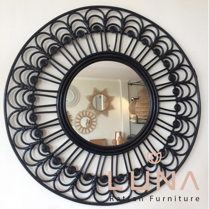 BLACK PEACOCK - Round Rattan Mirror