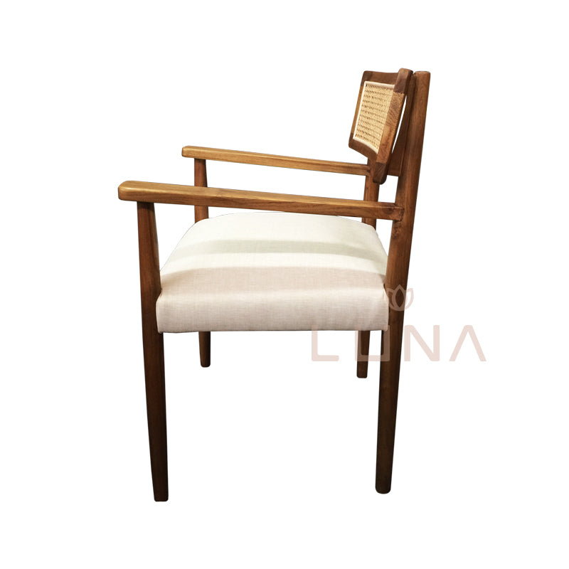 COSTARINA - Wood Arm Chair with Rattan Weaving