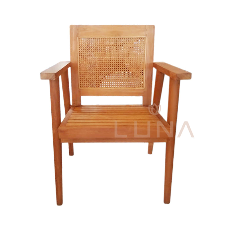 JOE - Wood Arm Chair with Rattan Weaving