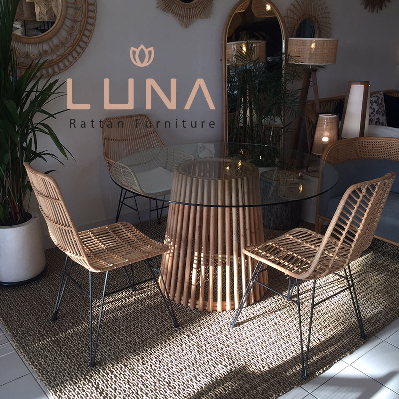 CONSILIO - Dining Table rattan - tempered glass