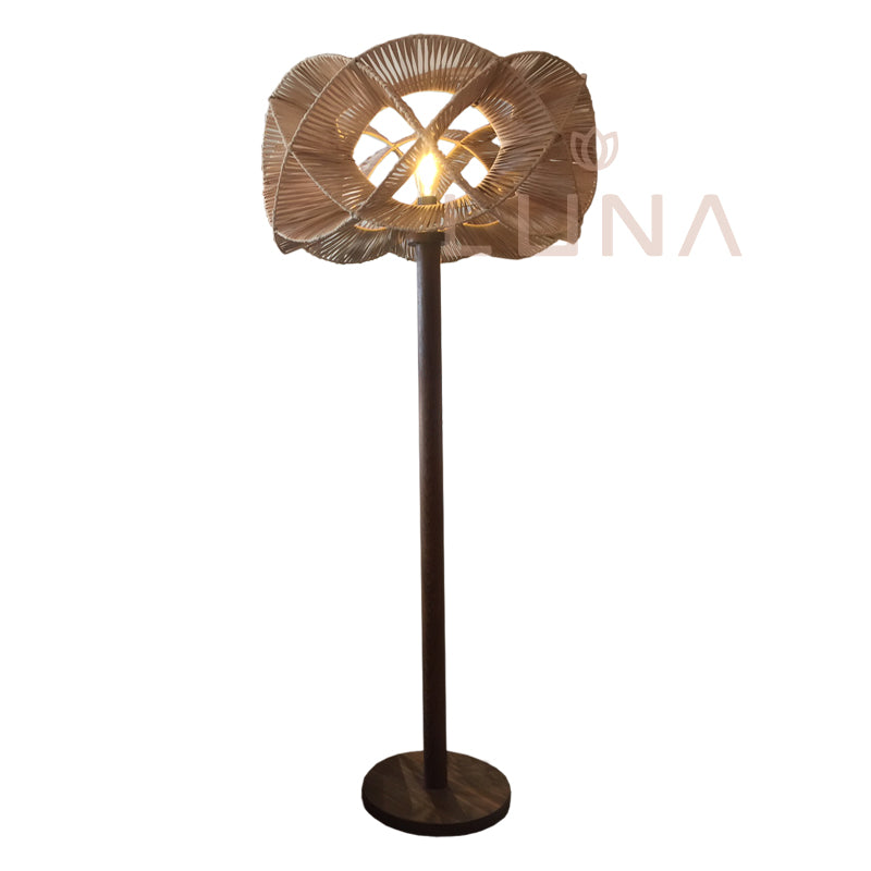 SIDONIE - Floor Lamp recycle teak wood and rattan lampshade