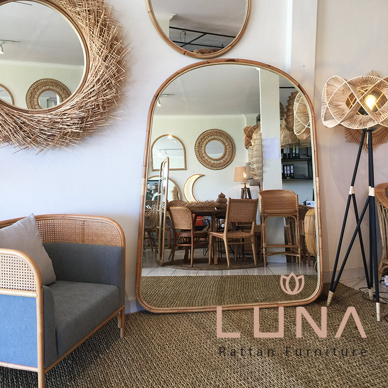CHINATOWN - Rattan Mirror 180 cm -  Asymmetric trapeze - Natural or Black
