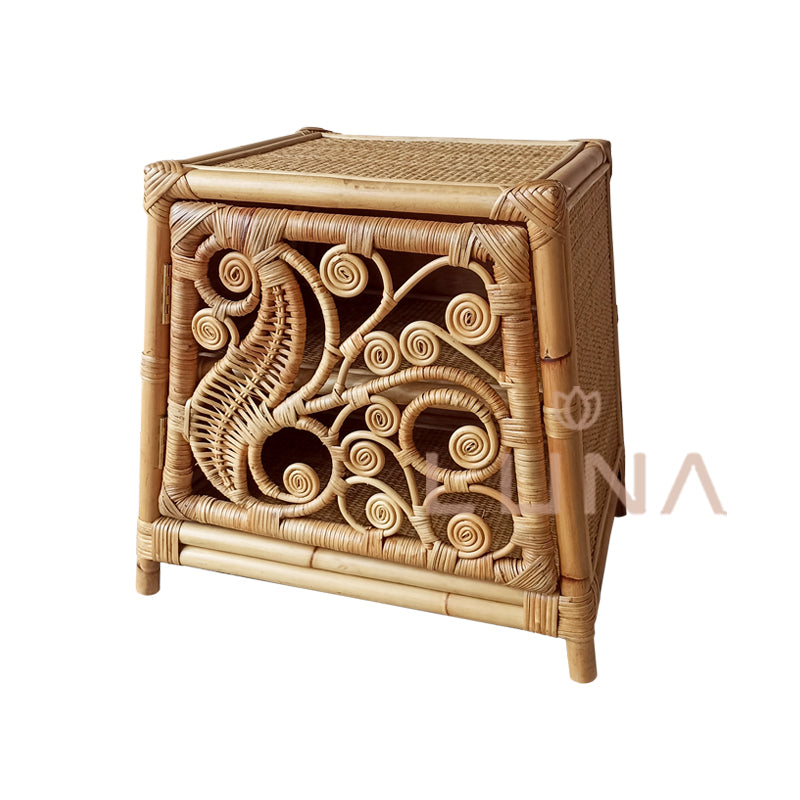 MILA PEACOCK - Rattan Bedside table / small cabinet