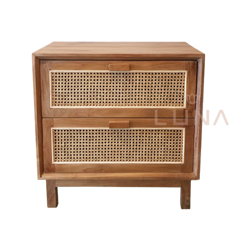 LIO - Bedside Table - Teak Wood and Weaving