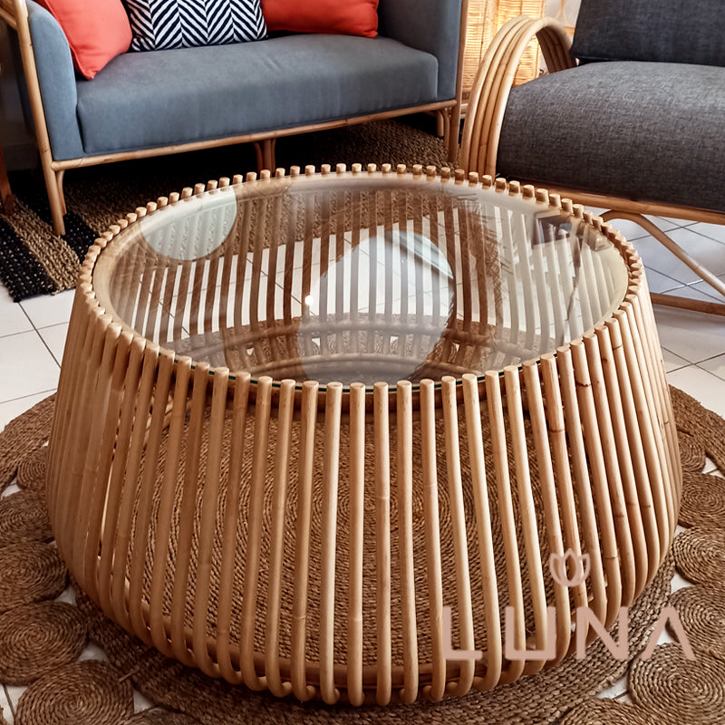 Table Ronde Ratan MARIE - Round Rattan Coffee Table – Luna Bali Furniture